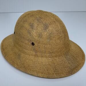 Vintage Brookstone Woven Straw Safari Hat Pith Helmet 91785